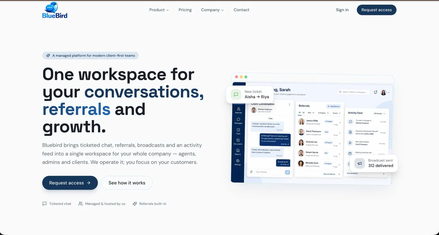 Blue Bird chat app landing page