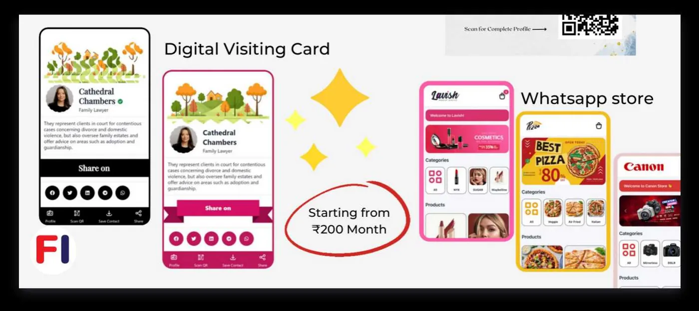 Futra Business digital visiting cards and WhatsApp store on phones