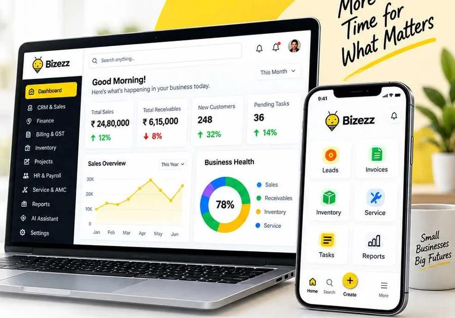Bizezz dashboard on a laptop and phone