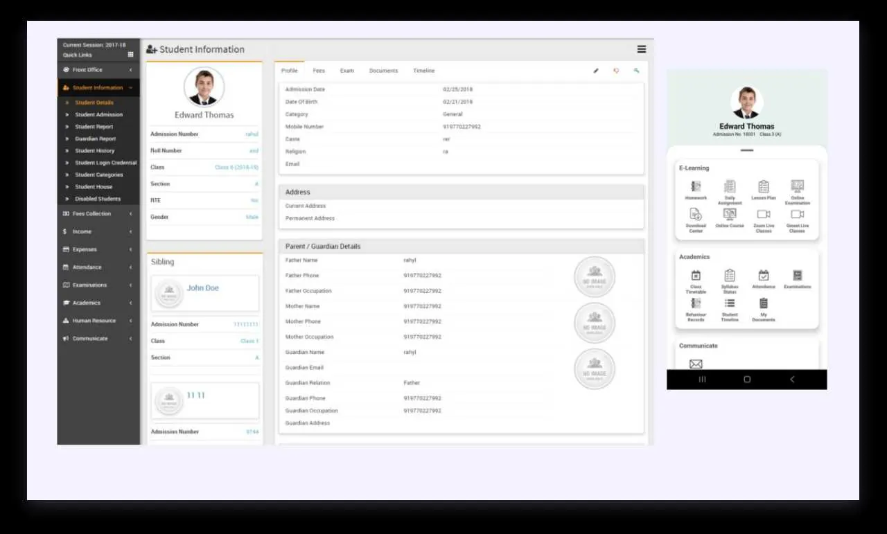 School management student record screen